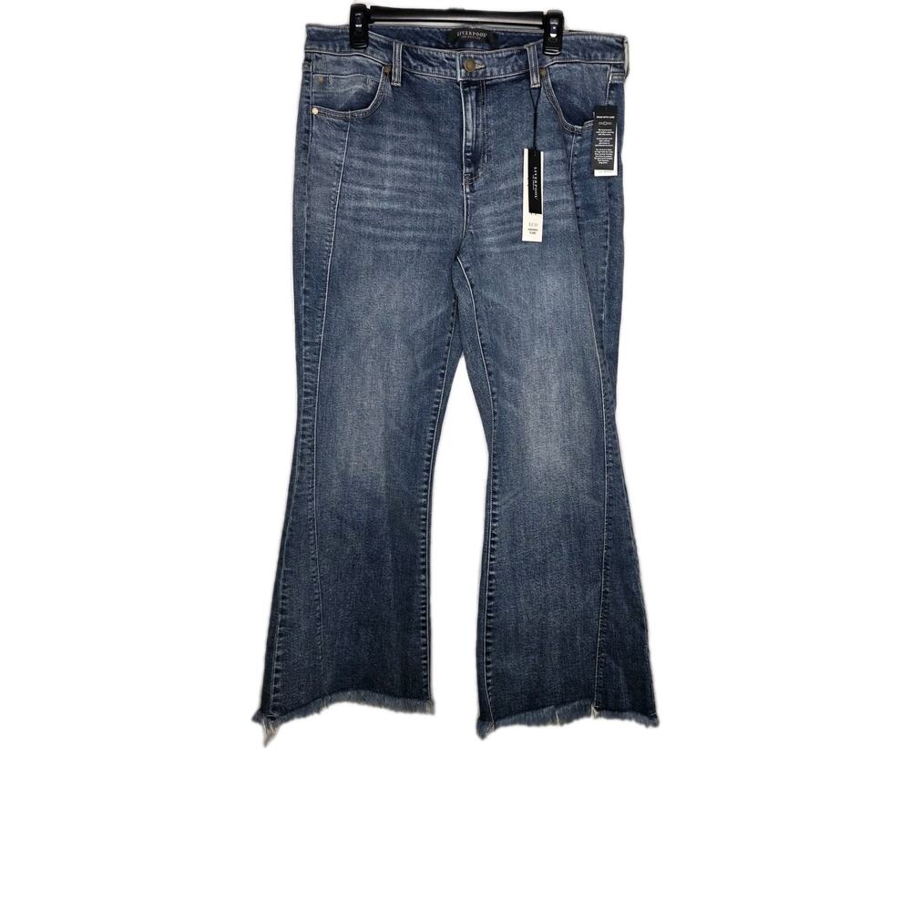 Liverpool Jeans Womens 14/32 Blue Eco Hannah Flare Stretch Denim Pants Raw Hem